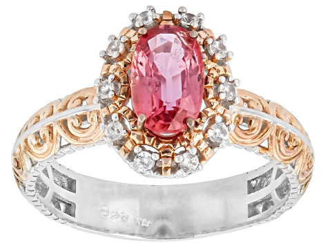 Lotus Pink Sapphire & White Zircon 18K Gold Over Palladium Sterling Silver Ring 1.97ctw
