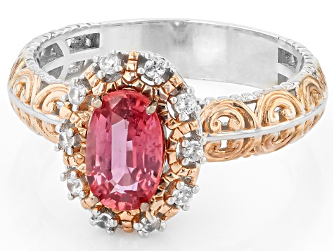Lotus Pink Sapphire & White Zircon 18K Gold Over Palladium Sterling Silver Ring 1.97ctw