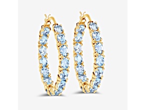 Blue Topaz 14K Gold Over Sterling Silver Hoop Earrings 5.70ctw