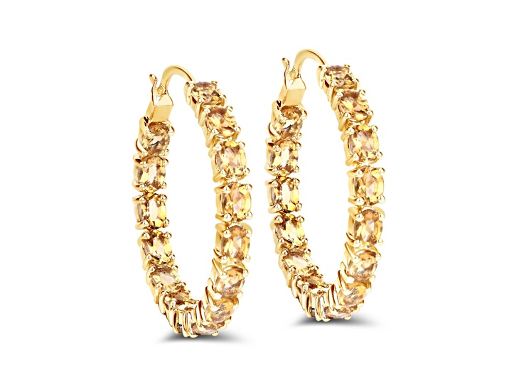 Yellow Citrine 14K Gold Over Sterling Silver Hoop Earrings 4.80ctw