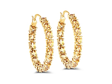 Yellow Citrine 14K Gold Over Sterling Silver Hoop Earrings 4.80ctw