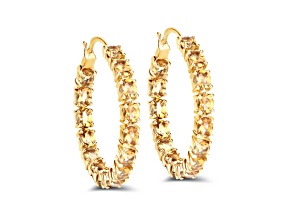 Yellow Citrine 14K Gold Over Sterling Silver Hoop Earrings 4.80ctw