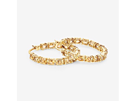 Yellow Citrine 14K Gold Over Sterling Silver Hoop Earrings 4.80ctw