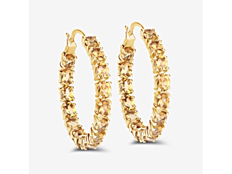 Yellow Citrine 14K Gold Over Sterling Silver Hoop Earrings 4.80ctw