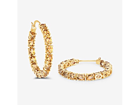 Yellow Citrine 14K Gold Over Sterling Silver Hoop Earrings 4.80ctw