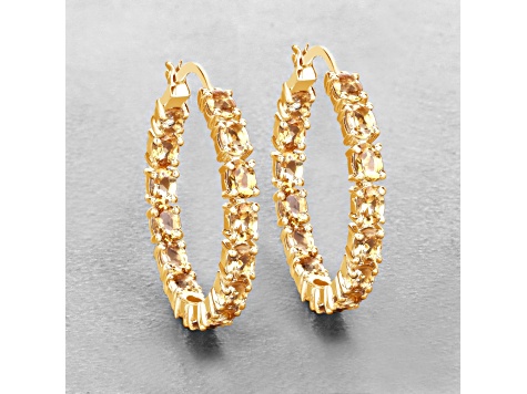 Yellow Citrine 14K Gold Over Sterling Silver Hoop Earrings 4.80ctw