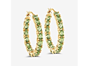 Green Peridot 14K Gold Over Sterling Silver Hoop Earrings
