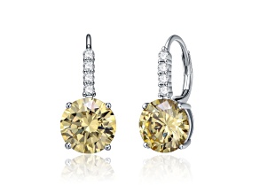 Yellow Cubic Zirconia, Rhodium Plated over Brass Basket-Set Drop Earrings