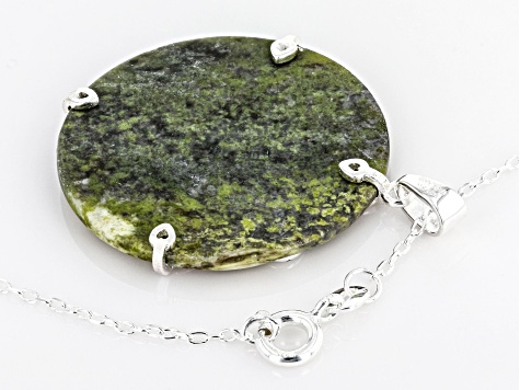 30mm Green Connemara Marble Sterling Silver Pendant with 18" chain