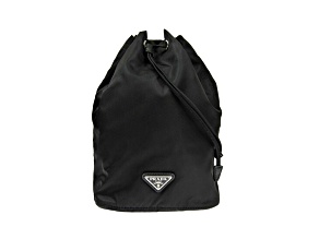 Prada Black Tessuto Nylon Triangle Logo Drawstring Bucket Bag