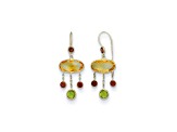 14K Yellow Gold Citrine, Peridot, and Garnet Dangle Earrings