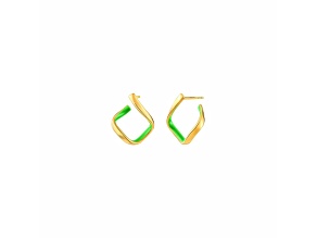 14K Yellow Gold Over Sterling Silver Square Enamel Earrings in Neon Green