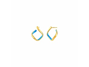 14K Yellow Gold Over Sterling Silver Square Enamel Earrings in Turquoise Color