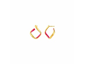14K Yellow Gold Over Sterling Silver Square Enamel Earrings in Pink