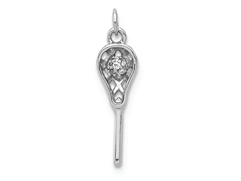 Rhodium Over 14k White Gold Textured Diamond Lacrosse Stick Pendant