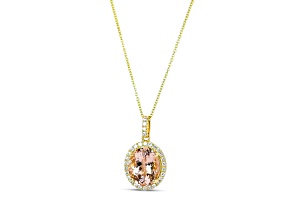 14K Yellow Gold 11x9mm Oval Morganite and Diamond Pendant 4.12ctw