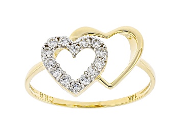Picture of White Lab-Grown Diamond 14k Yellow Gold Heart Heart Ring 0.25ctw