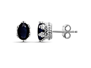 Black Sapphire with White Diamond Accent Rhodium Over Sterling Silver Earrings 1.10ctw
