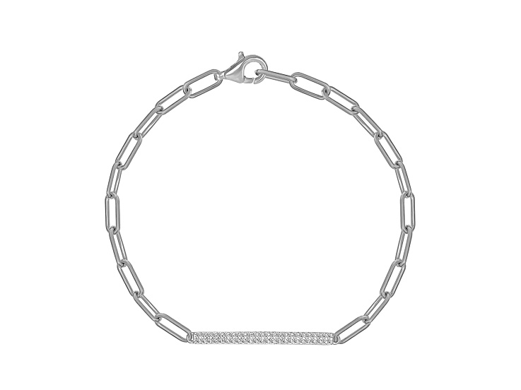 White Diamond Rhodium Over Sterling Silver Paperclip Station Bracelet 0.33ctw