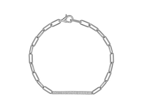 White Diamond Rhodium Over Sterling Silver Paperclip Station Bracelet 0.33ctw