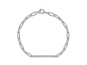 White Diamond Rhodium Over Sterling Silver Paperclip Station Bracelet 0.33ctw