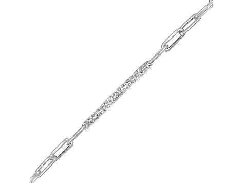 White Diamond Rhodium Over Sterling Silver Paperclip Station Bracelet 0.33ctw