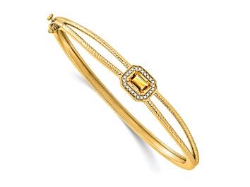 Picture of 14k Yellow Gold Emerald-shape Citrine and Diamond Halo Bangle