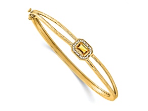 14k Yellow Gold Emerald-shape Citrine and Diamond Halo Bangle