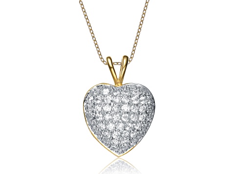 White Cubic Zirconia, 14k Gold Plated over Sterling Silver Heart Pendant Necklace