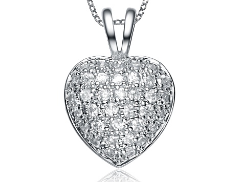 White Cubic Zirconia, 14k Gold Plated over Sterling Silver Heart Pendant Necklace