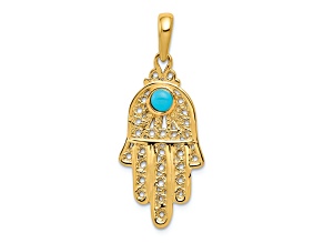 10k Yellow Gold Turquoise Filigree Chamseh Pendant