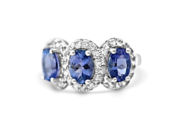Picture of Rhodium Over Sterling Silver Oval Tanzanite and White Zircon Ring 2.39ctw