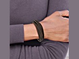 Brown Leather and Stainless Steel Brushed Multi Strand 8-inch Bracelet