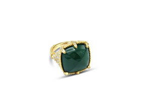 Judith Ripka 11ctw Green Chalcedony And 1.82ctw Bella Luce 14K Gold Clad Ring