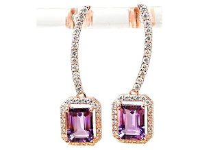 Amethyst and CZ 3.19 Ctw Octagon 18K Rose Gold Over Sterling Silver Dangle Earrings