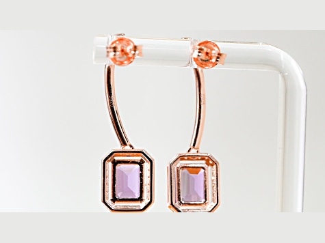 Amethyst and CZ 3.19 Ctw Octagon 18K Rose Gold Over Sterling Silver Dangle Earrings
