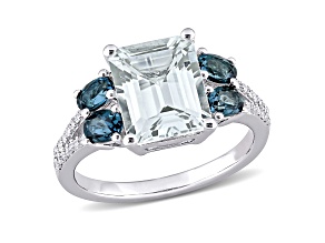 4ctw Ice Aquamarine, London Blue Topaz and.10ctw Diamond Ring in Sterling Silver