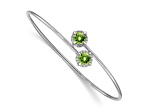 Rhodium Over 14k White Gold Peridot and Diamond Flexible Bangle