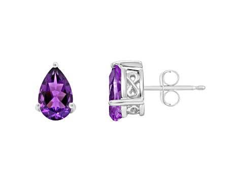 8x5mm Pear Shape Amethyst Rhodium Over Sterling Silver Stud Earrings