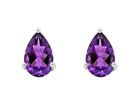 8x5mm Pear Shape Amethyst Rhodium Over Sterling Silver Stud Earrings