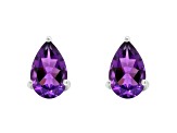 8x5mm Pear Shape Amethyst Rhodium Over Sterling Silver Stud Earrings