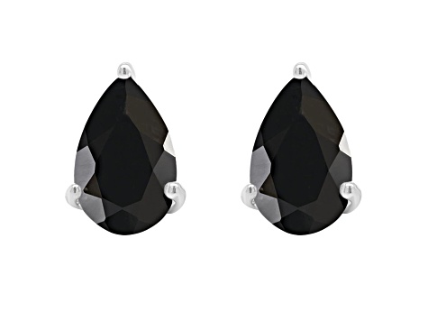 8x5mm Pear Shape Black Onyx Rhodium Over Sterling Silver Stud Earrings