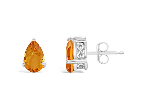 8x5mm Pear Shape Citrine Rhodium Over Sterling Silver Stud Earrings