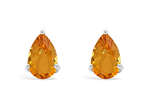 8x5mm Pear Shape Citrine Rhodium Over Sterling Silver Stud Earrings