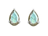 8x5mm Pear Shape Labradorite Rhodium Over Sterling Silver Stud Earrings