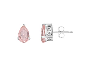 8x5mm Pear Shape Rose Quartz Rhodium Over Sterling Silver Stud Earrings
