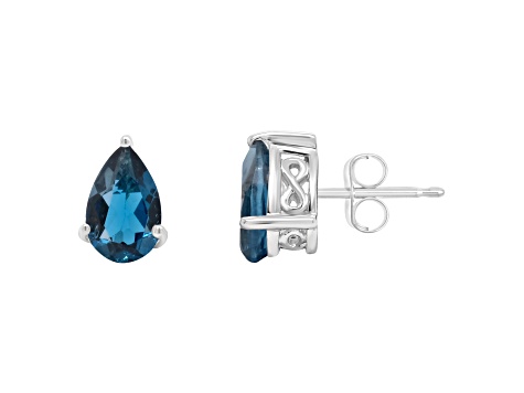 8x5mm Pear Shape London Blue Topaz Rhodium Over Sterling Silver Stud Earrings