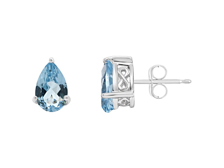 8x5mm Pear Shape Sky Blue Topaz Rhodium Over Sterling Silver Stud Earrings