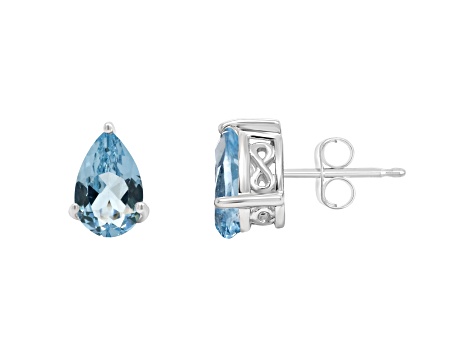 8x5mm Pear Shape Sky Blue Topaz Rhodium Over Sterling Silver Stud Earrings