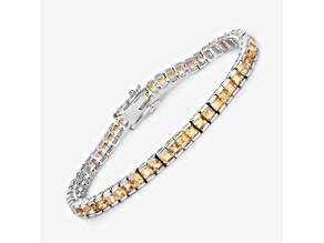 Yellow Citrine Rhodium Over Sterling Silver Square Tennis Bracelet 8.25ctw